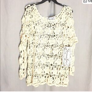 NWT Reference Point Bohemian Cream Crochet Long Sleeve Top Sz M